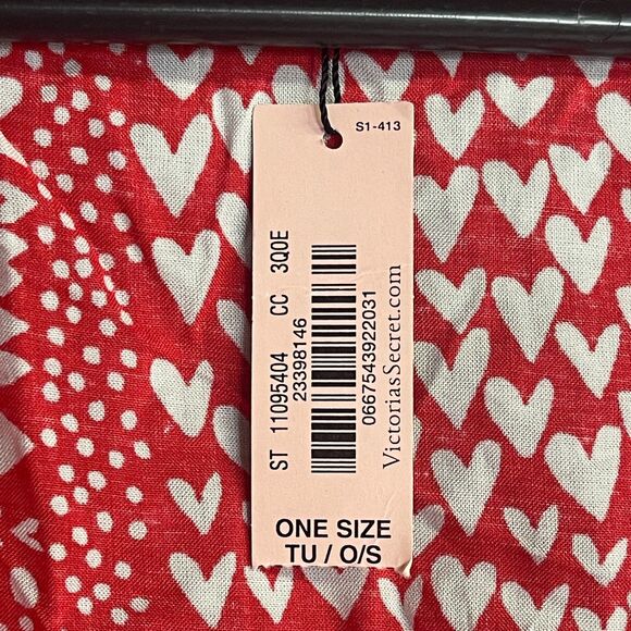 NWT Victoria’s Secret Heart Print Swim Cover Up Wrap, One Size – Red and White - Picture 6 of 7